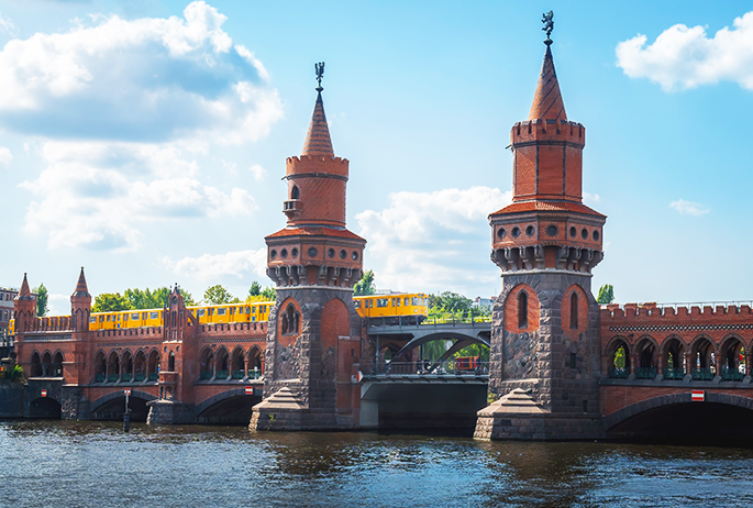 The Oberbaum Bridge is a double-deck bridge crossing Berlin, Germany's River Spree.