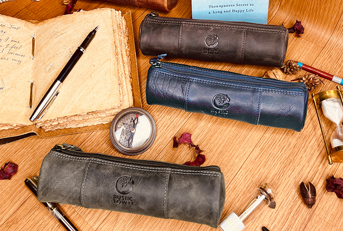Rustic Town Full-Grain Leather Pencil Case