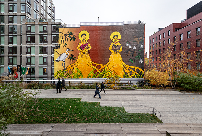 The High Line is an elevated freight rail line transformed into a public park on Manhattan's West Side