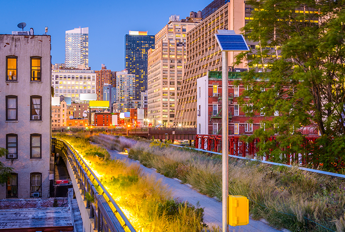 The High Line is an elevated freight rail line transformed into a public park on Manhattan's West Side
