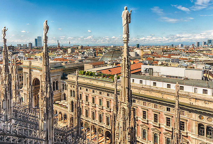 View from the Duomo terraces. Photo: Envato Elements Duomo di Milano Milan Italy