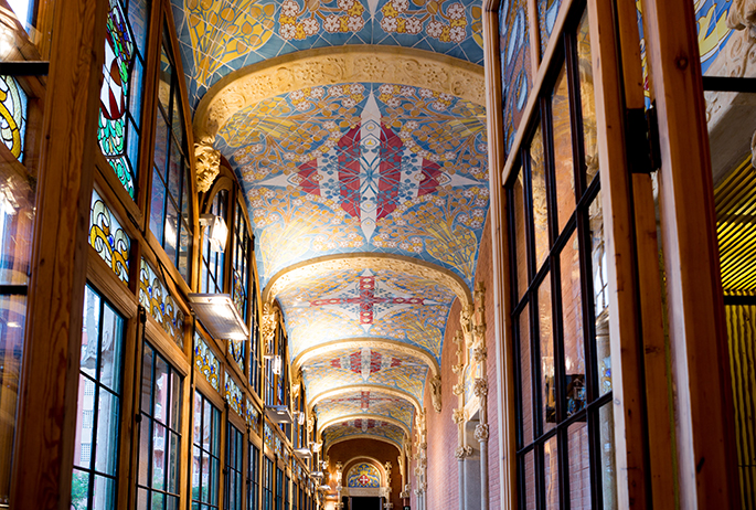 Photo: Robert Ramos. Courtesy of Recinte Modernista de Sant Pau Recinte Modernista de Sant Pau. The former Hospital de la Santa Creu i Sant Pau in the neighborhood of El Guinardó, Barcelona, Catalonia, Spain
