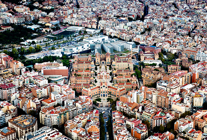 Photo: Robert Ramos. Courtesy of Recinte Modernista de Sant Pau Recinte Modernista de Sant Pau. The former Hospital de la Santa Creu i Sant Pau in the neighborhood of El Guinardó, Barcelona, Catalonia, Spain