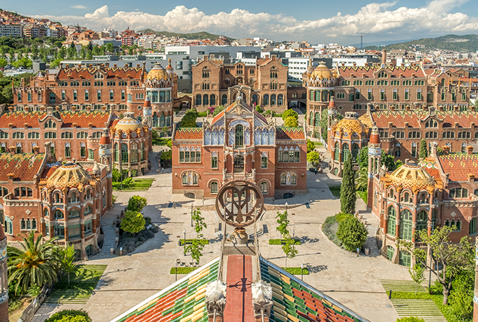 Photo: Robert Ramos. Courtesy of Recinte Modernista de Sant Pau Recinte Modernista de Sant Pau. The former Hospital de la Santa Creu i Sant Pau in the neighborhood of El Guinardó, Barcelona, Catalonia, Spain
